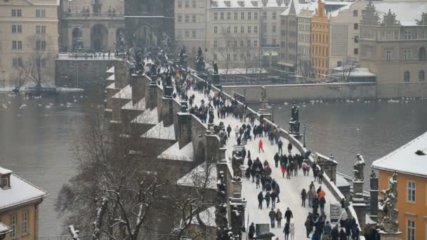 Карлового мосту в Празі в зимовий період — стокове відео