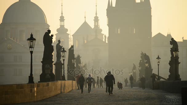 A turisták a Károly Hidon Prágában — Stock videók