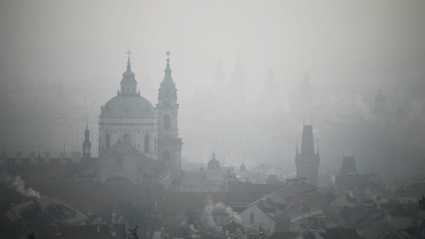 The Church of Saint Nicholas, sunrise over Prague — Stock Video