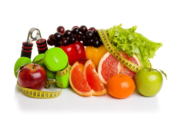 Attrezzature per il fitness e cibo sano — Foto Stock