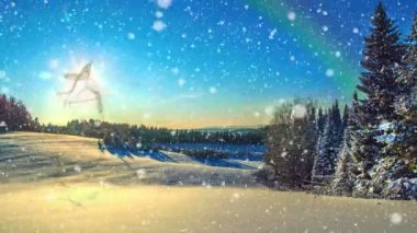 Cinemagraph, 4k, düşen kar kış ormanın içinde döngü