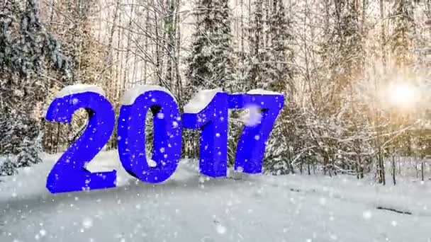 Nummer 2017 Falling sneeuw in de winter bos, Cinemagraph, lus, 4k — Stockvideo