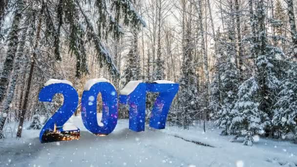 Nummer 2017 Falling sneeuw in de winter bos, Cinemagraph, lus, 1080p — Stockvideo