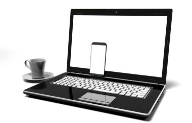 Beyaz kırpma yolunu, 3d render ile izole dizüstü