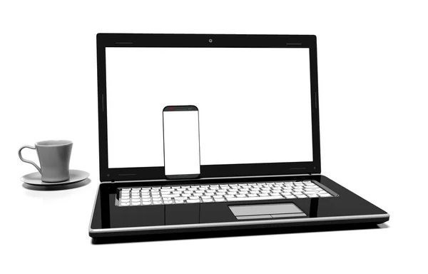Laptop na białym tle na białym ze ścieżką przycinającą, 3d render — Zdjęcie stockowe