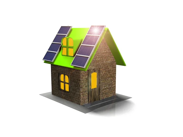 House with solar panels, 3d render — Stock Photo, Image