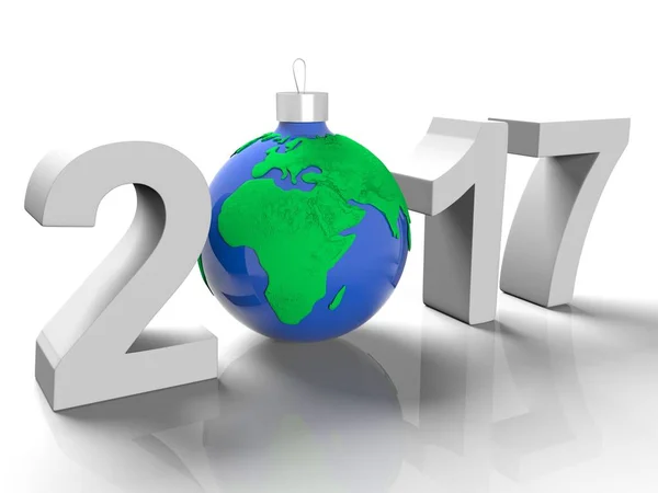 Luvut vuonna 2017, jossa kuva maasta kuin lelu joulukuusi, muodossa maapallon valkoisella pohjalla, 3d tehdä — kuvapankkivalokuva