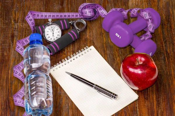 Edzés és fitness Fogyókúra másolja a hely naplója. Egészséges életmód — Stock Fotó