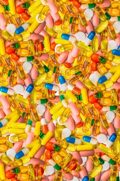 Lote de medicação colorida e pílulas de cima — Fotografia de Stock
