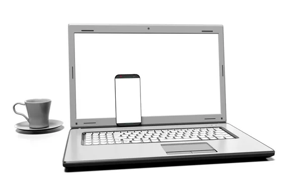 Laptop elszigetelt fehér vágógörbével, 3d render — Stock Fotó