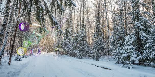 4k, Падающий снег в зимнем лесу, CINEMAGRAPH — стоковое видео