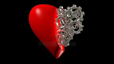 Dişliler, iyi sağlık, mekanik kalp, alfa kanalı video döngü 3,11 saniye kavramı kalbinde