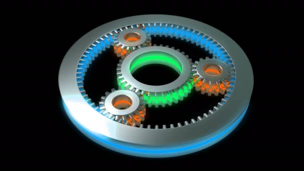 Planetary gear with three satellite dish, video loop at 3.11 seconds, with alpha channels — Stock Video