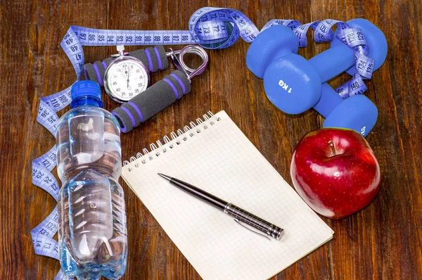 Edzés és fitness Fogyókúra másolja a hely naplója. Egészséges életmód — Stock Fotó