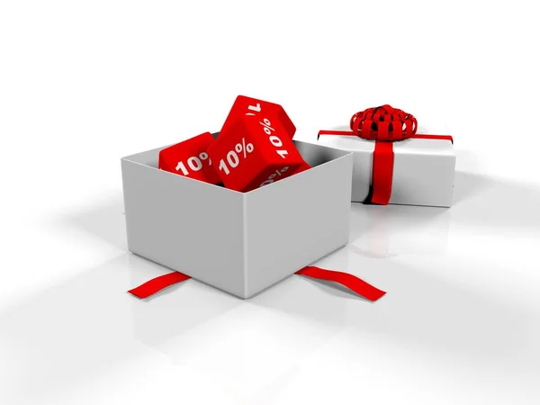 Pudełka na prezenty, kostki z wizerunkiem procent na białym tle, 3d renderer, — Zdjęcie stockowe