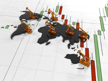 Arka plan üzerine altın etmek petrol devrede kıta Menkul Kıymetler Borsası, 3d render alıntı.