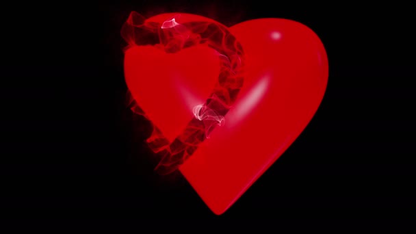 Corazón se manifiesta de partículas sobre un fondo negro, bucle de vídeo alfa-canal — Vídeo de stock