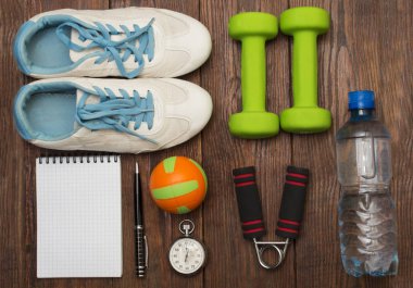 Egzersiz ve fitness diyet alanı günlüğü kopyalayın. Sağlıklı yaşam konsepti.