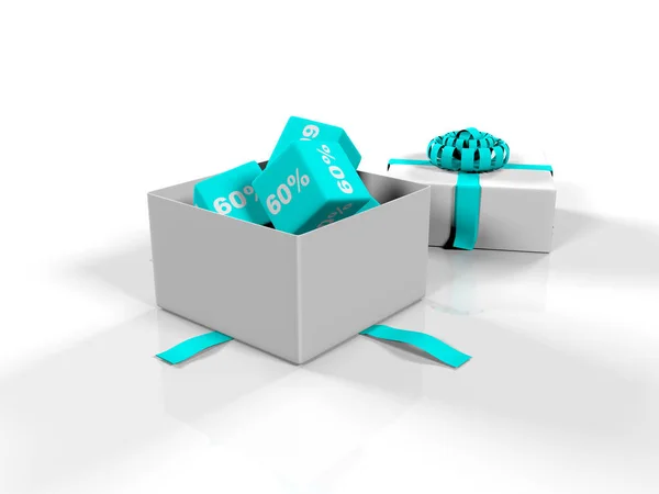Pudełka na prezenty, kostki z wizerunkiem procent na białym tle, 3d renderer, — Zdjęcie stockowe