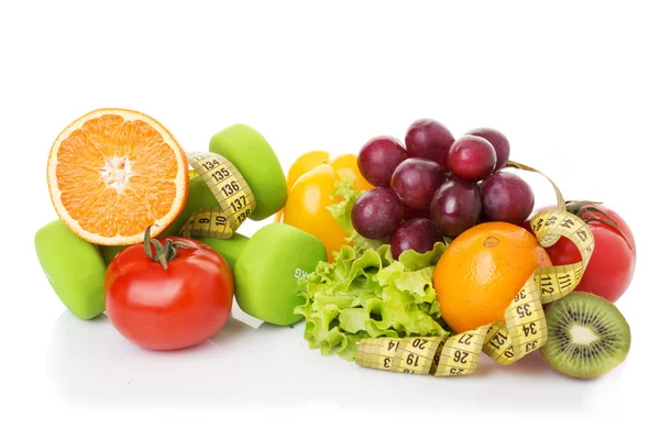 Fitnessapparatuur en gezonde voeding — Stockfoto