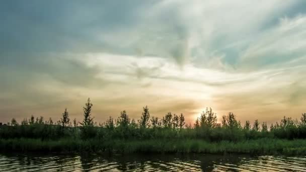 Aube sur la rivière en été, paysage d'été, time-lapse — Video