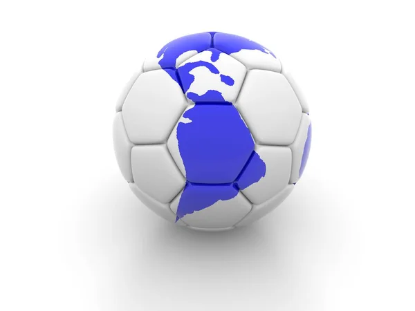 Pallone da calcio con l'immagine di parti del mondo rendering 3d — Foto Stock