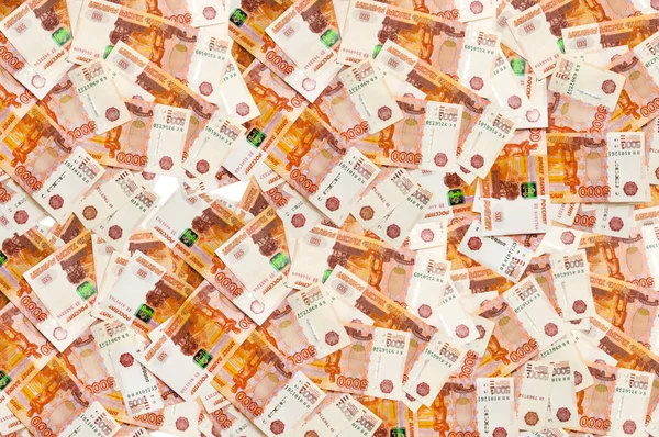 Rússia dinheiro rublos notas, montão de rublos russos, fundo da moeda — Fotografia de Stock