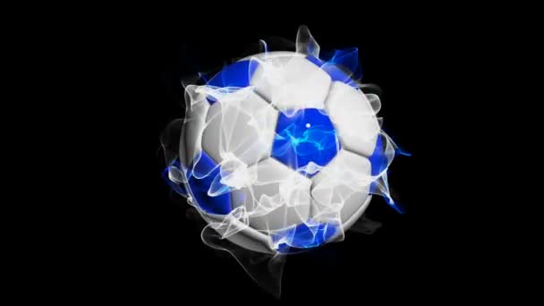 Girando bola de futebol em um fundo preto, loop de vídeo, com canal alfa — Vídeo de Stock