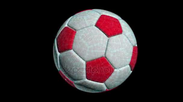 Balón de fútbol giratorio sobre fondo negro, lazo de vídeo, con canal alfa — Vídeos de Stock