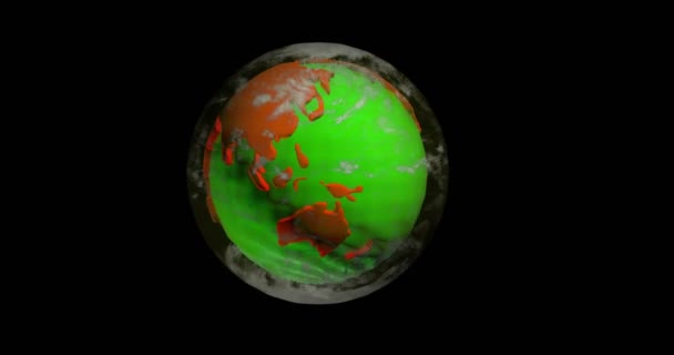 Rotierendes Modell der Kontinente des Planeten Erde, Alphakanal — Stockvideo