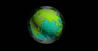 Dünya gezegeni, alfa kanalı kıtaların dönen modeli