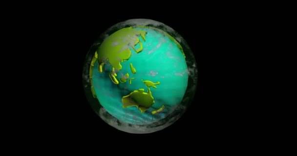 Вращающаяся модель континентов планеты Земля, альфа-канал — стоковое видео