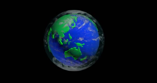 Modelo rotatorio de los continentes del planeta tierra, canal alfa — Vídeos de Stock