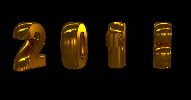 Gold rotierende Zahlen 2018, auf schwarzem Hintergrund, Videoschleife — Stockvideo