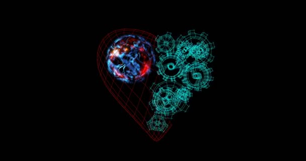 Coração com engrenagens metálicas rotativas loop — Vídeo de Stock
