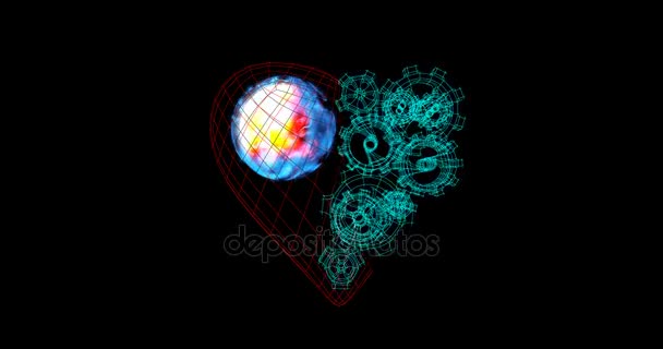 Corazón con lazo giratorio de engranajes metálicos — Vídeo de stock