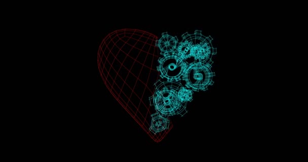 Coração com engrenagens metálicas rotativas loop — Vídeo de Stock