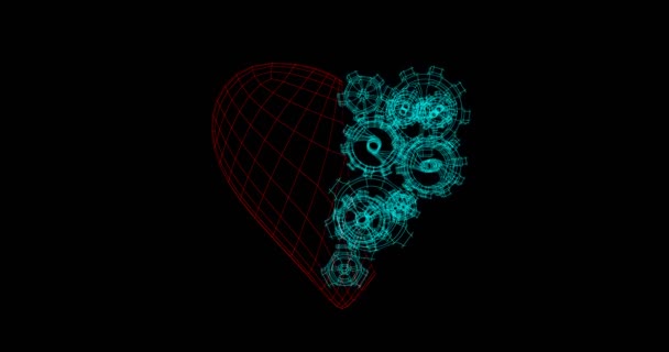 Coração com engrenagens metálicas rotativas loop — Vídeo de Stock