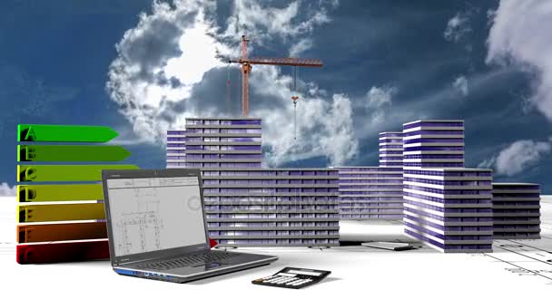 Delar av konstruktionen, byggandet av en bostads microdistrict i bakgrunden av en cloud tid förflutit, begreppet byggbranschen, videoslinga — Stockvideo
