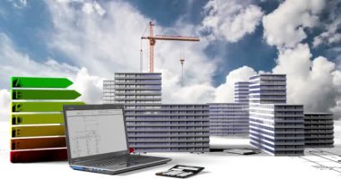 İnşaat, konut microdistrict bir bulut zaman atlamalı, İnşaat Sanayi, video döngü kavramı arka planda inşaatı unsurları