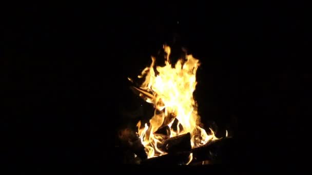 Feuerflamme auf schwarzem Hintergrund in Zeitlupe — Stockvideo