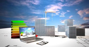 İnşaat, konut microdistrict bir bulut zaman atlamalı, İnşaat Sanayi, video döngü kavramı arka planda inşaatı unsurları