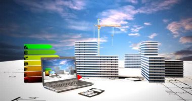 İnşaat, konut microdistrict bir bulut zaman atlamalı, İnşaat Sanayi, video döngü kavramı arka planda inşaatı unsurları