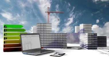 İnşaat, konut microdistrict bir bulut zaman atlamalı, İnşaat Sanayi, video döngü kavramı arka planda inşaatı unsurları