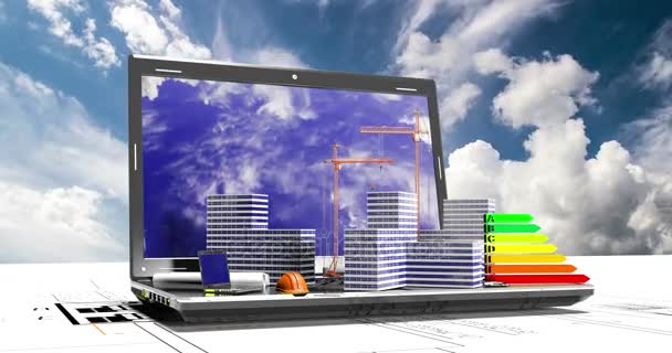 Elementi di costruzione, Costruzione di un microdistretto residenziale sullo sfondo di un time lapse nuvola, il concetto di edilizia, video loop — Video Stock
