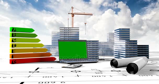 Bauelemente, Bau eines Wohnmikroquartiers im Hintergrund eines Cloud-Zeitraffer, das Konzept der Bauindustrie, Videoschleife — Stockvideo