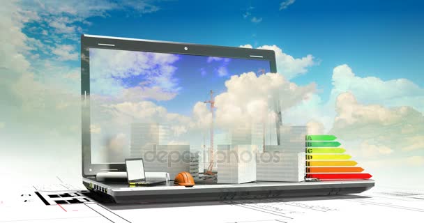 Elementos de la construcción, Construcción de un microdistrito residencial en el fondo de un lapso de tiempo en la nube, el concepto de la industria de la construcción, bucle de vídeo — Vídeos de Stock