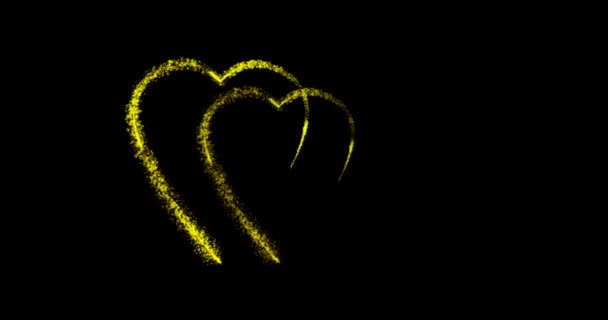 Δύο καρδιές που εμφανίζεται ως μια γραμμή τρεμόπαιγμα αστέρια και, στη συνέχεια, μετατροπή σε σύμβολο Γιν Γιανγκ σε μαύρο φόντο — Αρχείο Βίντεο