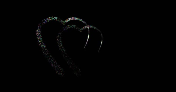 Zwei Herzen, die als eine Reihe flackernder Sterne erscheinen und sich dann in ein Yin-Yang-Symbol auf schwarzem Hintergrund verwandeln — Stockvideo