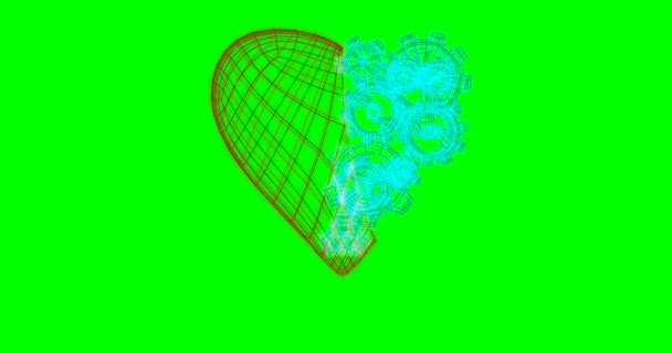 Coração com engrenagens metálicas rotativas loop — Vídeo de Stock